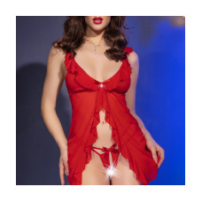 CAMISA DE NOITE E TANGA CR-4696 VERMELHA